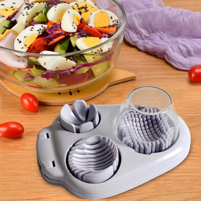 3-in-1 Egg Slicer - Stainless Steel Hard Boiled Egg Cutter for Slicing & Chopping