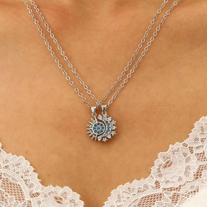 2Pcs/Set Magnetic Couple Matching Necklace Sun Moon Heart Shape Magnet Paired Pendant Jewelry Chain Choker Fashion Lover Gift