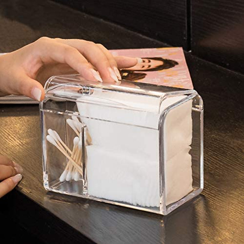 Qtip Holder Dispenser for Cotton Ball Swab, Cotton round Pads, Floss,3 Compartment Plastic Apothecary Jars,Bathroom Organization and Storage,Vanity Organizers and Storage,Clear