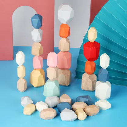 Montessori Wooden Sorting Stacking Rocks Stones Sensory Toddler Toys Learning Toys Building Blocks Game for Kids Birthday Gifts