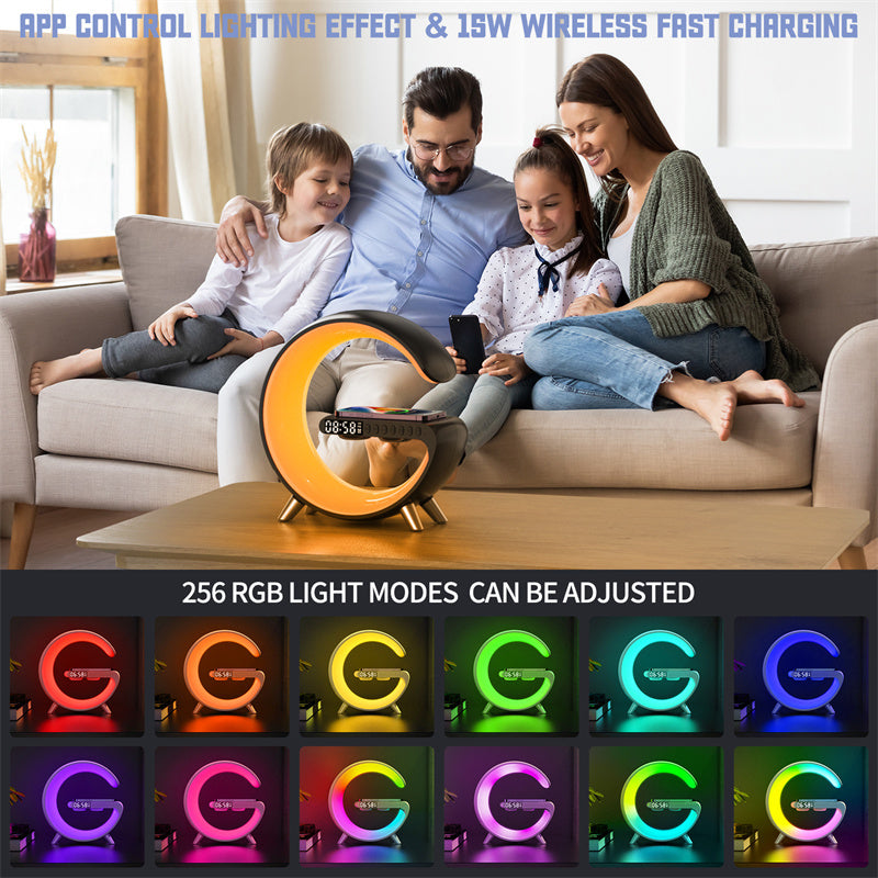G-Shaped LED Atmosphere Lamp with Wireless Charging & Bluetooth Speaker