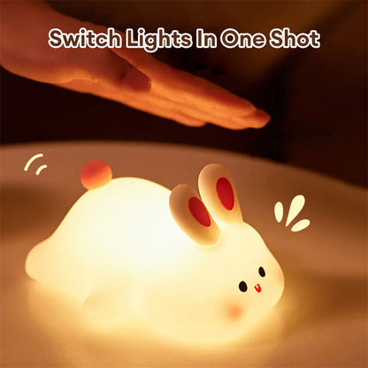 Cute Rabbit LED Night Light - Touch Control Silicone Lamp with Timer for Kids