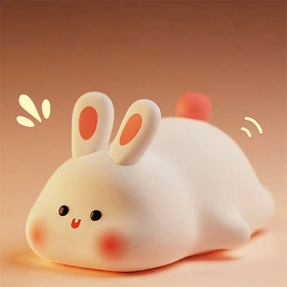Cute Rabbit LED Night Light - Touch Control Silicone Lamp with Timer for Kids