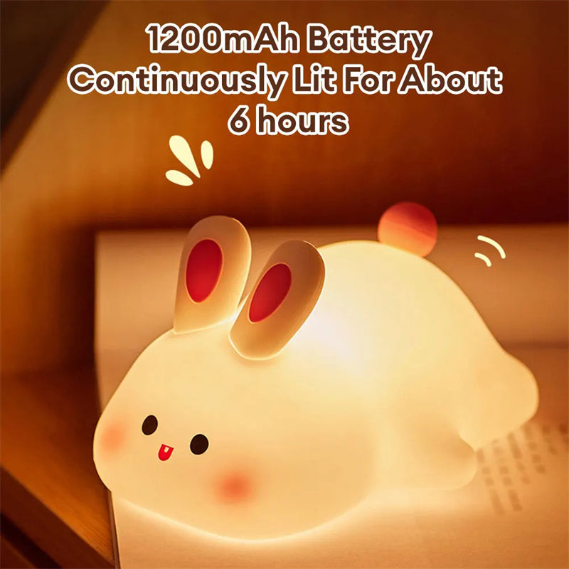 Cute Rabbit LED Night Light - Touch Control Silicone Lamp with Timer for Kids