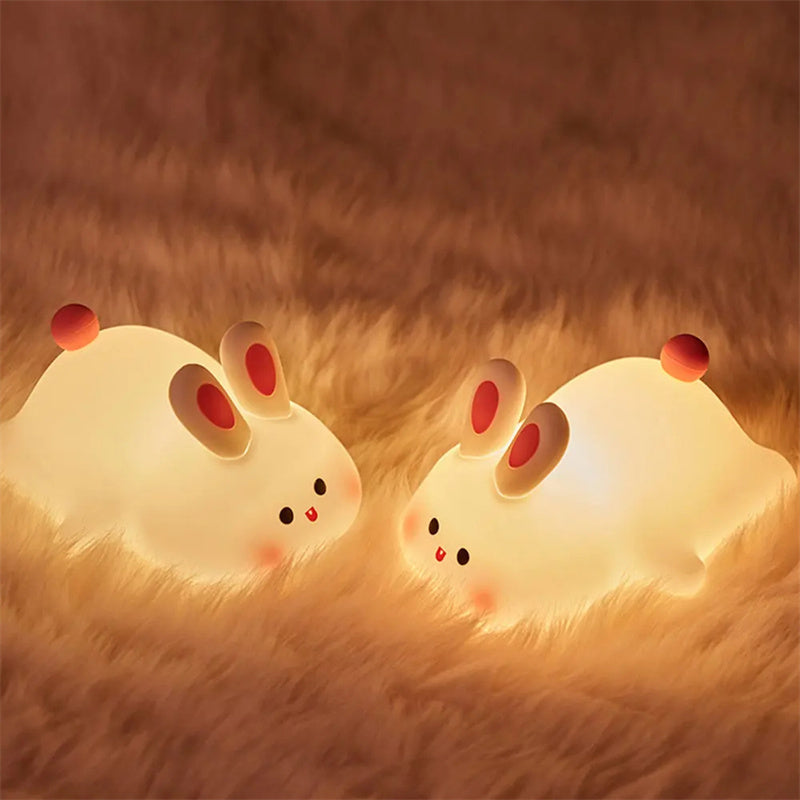 Cute Rabbit LED Night Light - Touch Control Silicone Lamp with Timer for Kids