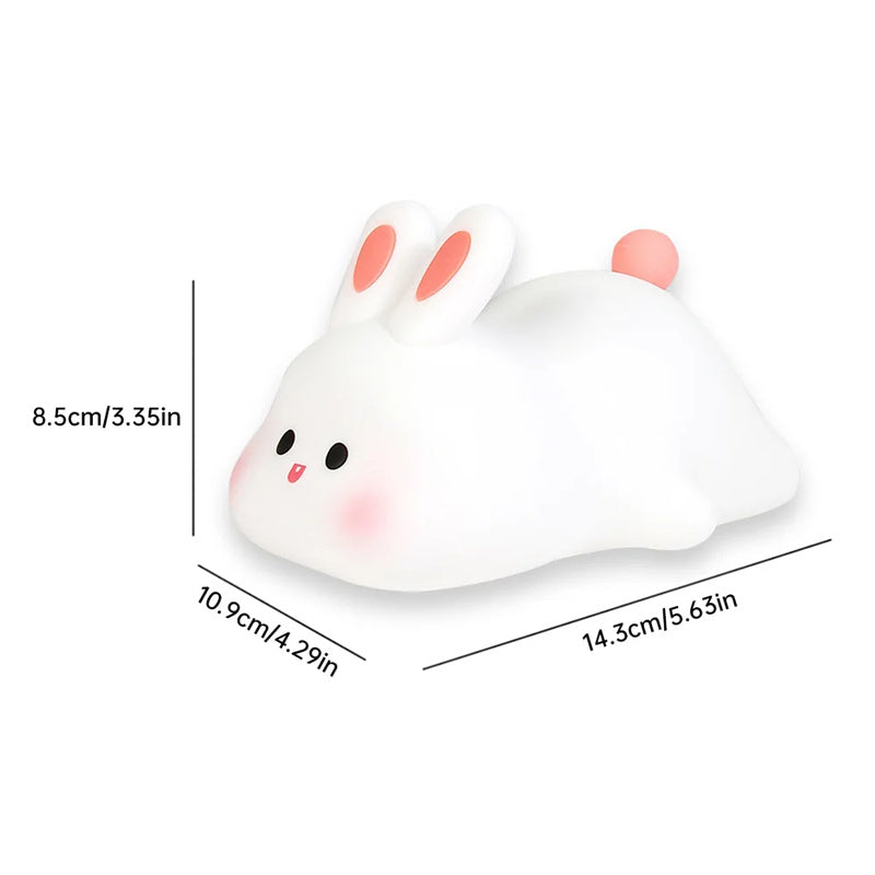Cute Rabbit LED Night Light - Touch Control Silicone Lamp with Timer for Kids
