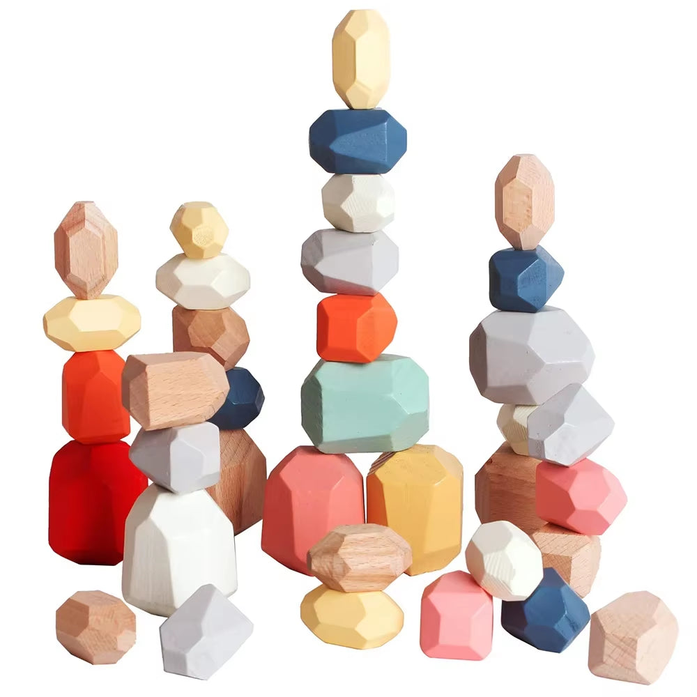 Montessori Wooden Sorting Stacking Rocks Stones Sensory Toddler Toys Learning Toys Building Blocks Game for Kids Birthday Gifts