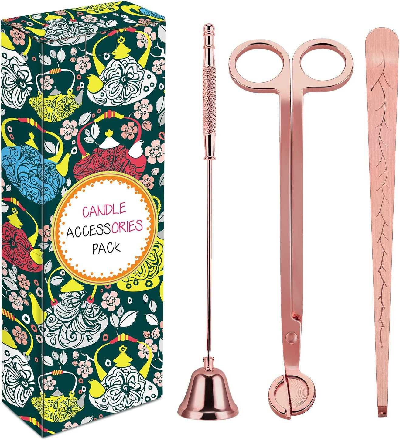 3 in 1 Candle Accessory Set - Candle Wick Trimmer, Cutter, Snuffer Extinguisher, Dipper - Rose Gold - Women'S Day Gift