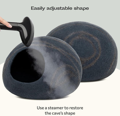 Premium Felt Cat Bed Cave - Handmade 100% Merino Wool Bed for Cats and Kittens, Cat (Large, Slate Grey)