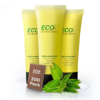 , 200 PACK: Mini Size 1 Ounce Travel Shampoo & Conditioner Sets, Green Tea Scent - 2 in 1 Shampoo & Conditioner, Natural, Cruelty-Free, Sustainably Packed, TSA Approved