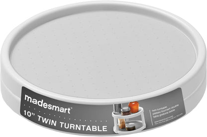 10" Two-Level Turntable, Tiered Spinning Organizer for Spices, Lazy Susan Organizer, Condiments & Pantry Items, Non-Slip Lining, Easy to Clean, White