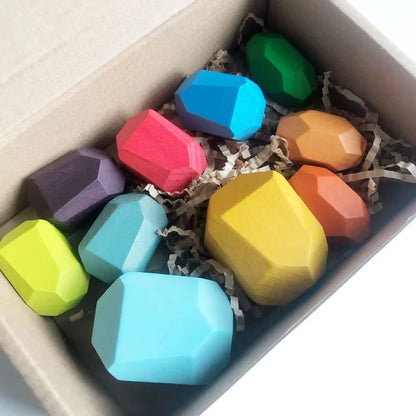 Montessori Wooden Sorting Stacking Rocks Stones Sensory Toddler Toys Learning Toys Building Blocks Game for Kids Birthday Gifts