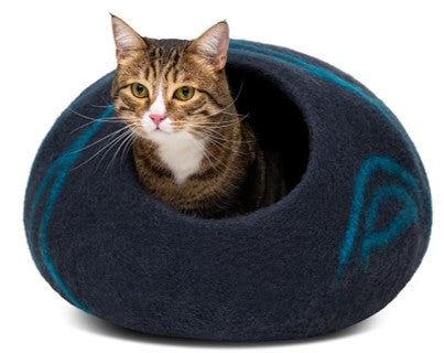 Premium Felt Cat Bed Cave - Handmade 100% Merino Wool Bed for Cats and Kittens, Cat (Large, Slate Grey)
