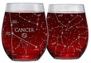 Libra Zodiac Stemless Wine Glasses – Premium Hand-Etched Crystal Set of 2 with Constellation Design