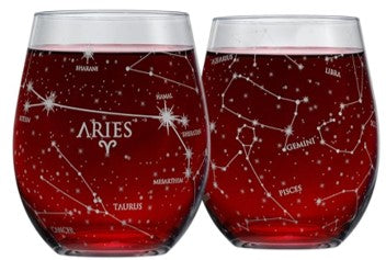 Libra Zodiac Stemless Wine Glasses – Premium Hand-Etched Crystal Set of 2 with Constellation Design