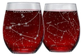 Libra Zodiac Stemless Wine Glasses – Premium Hand-Etched Crystal Set of 2 with Constellation Design