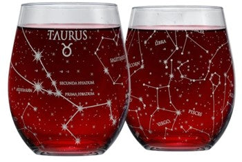 Libra Zodiac Stemless Wine Glasses – Premium Hand-Etched Crystal Set of 2 with Constellation Design