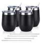 Stainless Steel Wine Tumblers Set of 8 – Insulated Stemless Cups with Lids