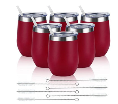 Stainless Steel Wine Tumblers Set of 8 – Insulated Stemless Cups with Lids