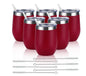 Stainless Steel Wine Tumblers Set of 8 – Insulated Stemless Cups with Lids