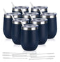 Stainless Steel Wine Tumblers Set of 8 – Insulated Stemless Cups with Lids