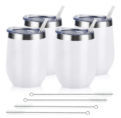 Stainless Steel Wine Tumblers Set of 8 – Insulated Stemless Cups with Lids