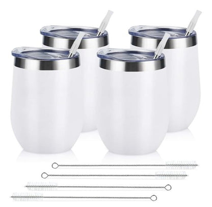 Stainless Steel Wine Tumblers Set of 8 – Insulated Stemless Cups with Lids