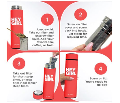 Infuser Bottle 450Ml - Insulated Stainless Steel Water Bottle - Tea Tumbler with Tea Diffuser - Portable Travel Mug for Loose Leaf Tea & Infused Water - Tea Lovers Gifts for Women