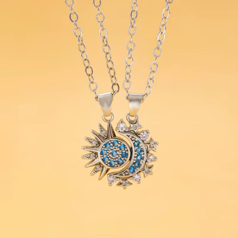 2Pcs/Set Magnetic Couple Matching Necklace Sun Moon Heart Shape Magnet Paired Pendant Jewelry Chain Choker Fashion Lover Gift