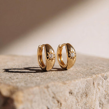 Gold Chunky Huggie Hoop Earring 18K Gold Plated Dainty Handmade Hypoallergenic Sleeper Hoop Earrings for Women