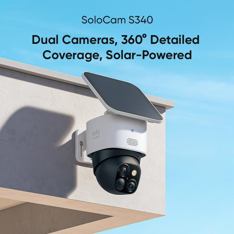 Eufy Security Solocam S340 360° Pan & Tilt Solar Security Camera 2.4 Ghz Wi-Fi No Monthly Fee Homebase S380 Compatible - Ai Auto Lock and Tracking