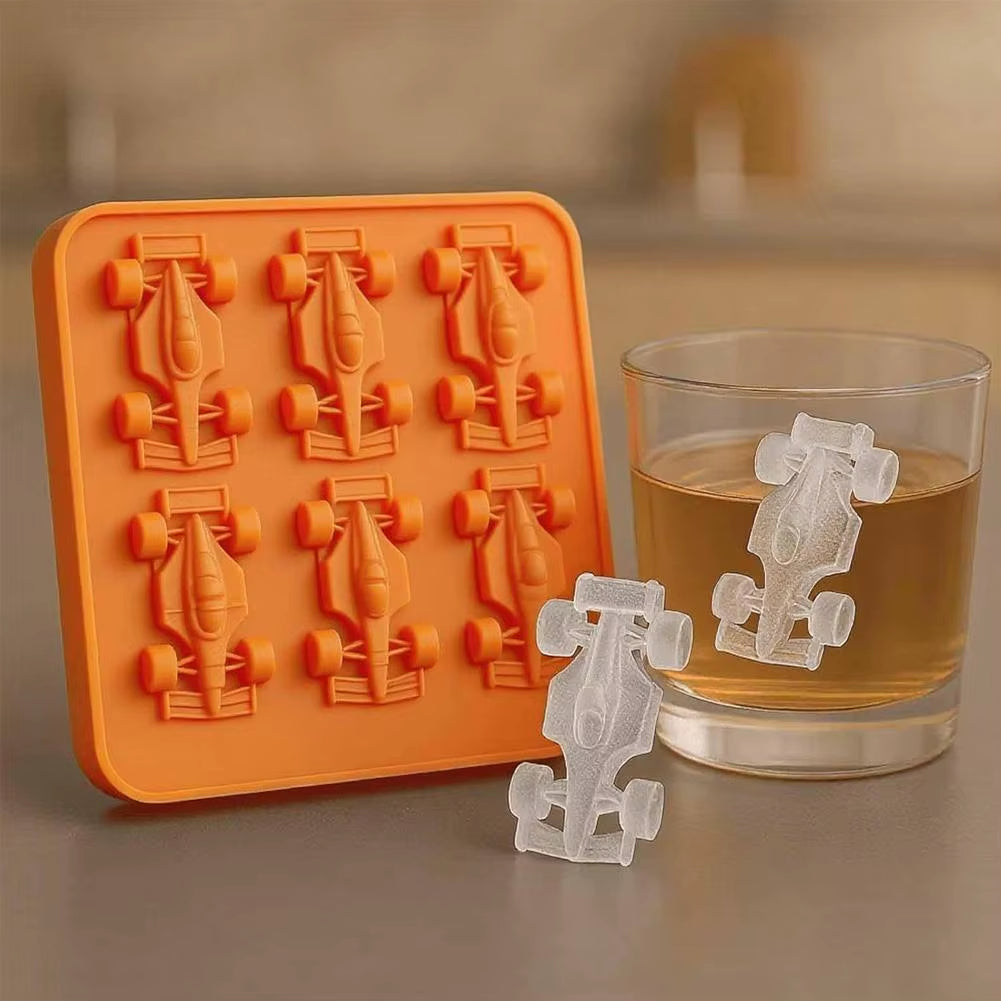 Formula Racing Car Ice Mold F1 Ice Mold, Silicone Racing Car Jelly Mold, 6-Cavity 3D Race Car Tumbler Ice Cube Tray Baking Tool