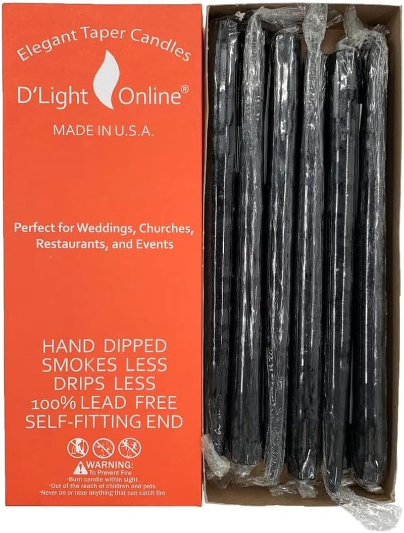 Elegant Unscented 12" Black Taper Candles Premium Quality Hand-Dipped Tapered Candles, Dripless and Smokeless - Set of 12 Individually Wrapped (12 Inch, Black)