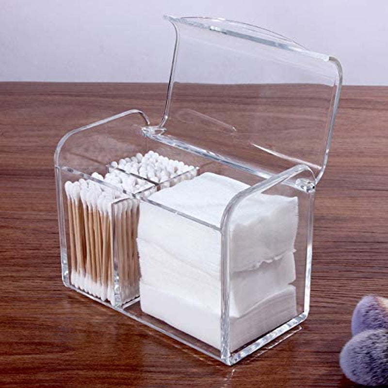 Qtip Holder Dispenser for Cotton Ball Swab, Cotton round Pads, Floss,3 Compartment Plastic Apothecary Jars,Bathroom Organization and Storage,Vanity Organizers and Storage,Clear