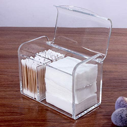 Qtip Holder Dispenser for Cotton Ball Swab, Cotton round Pads, Floss,3 Compartment Plastic Apothecary Jars,Bathroom Organization and Storage,Vanity Organizers and Storage,Clear