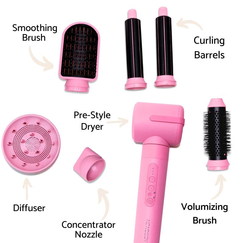 Stylo Air Multistyler - Lightweight Air Wrap Airstyling Set with 7 Attachments for All Hair Types Heatless Curler with Coanda Technology & 2 Year Warranty