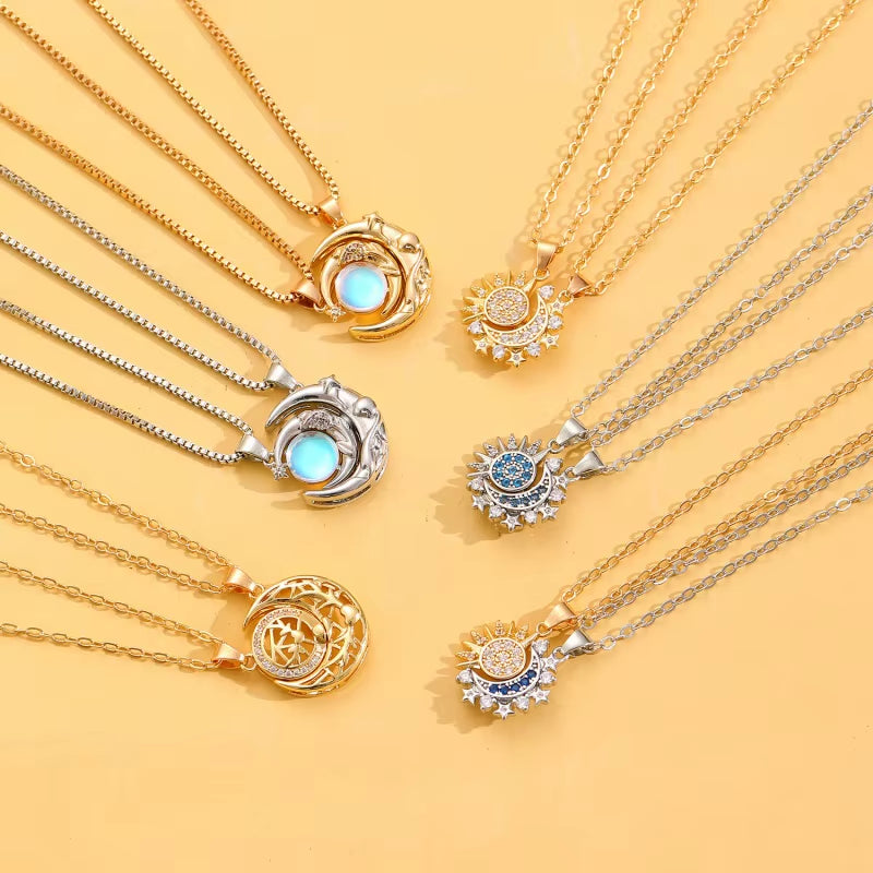 2Pcs/Set Magnetic Couple Matching Necklace Sun Moon Heart Shape Magnet Paired Pendant Jewelry Chain Choker Fashion Lover Gift