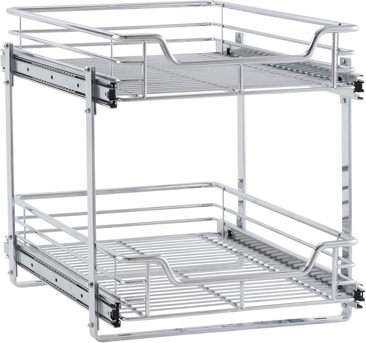 Glidez Multipurpose Chrome-Plated Steel Pull-Out/Slide-Out Basket Storage Organizer for under Cabinet Use - 2-Tier Design - Fits Standard Size Cabinet or Shelf, Chrome
