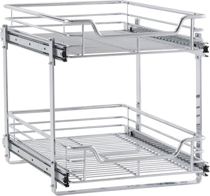 Glidez Multipurpose Chrome-Plated Steel Pull-Out/Slide-Out Basket Storage Organizer for under Cabinet Use - 2-Tier Design - Fits Standard Size Cabinet or Shelf, Chrome