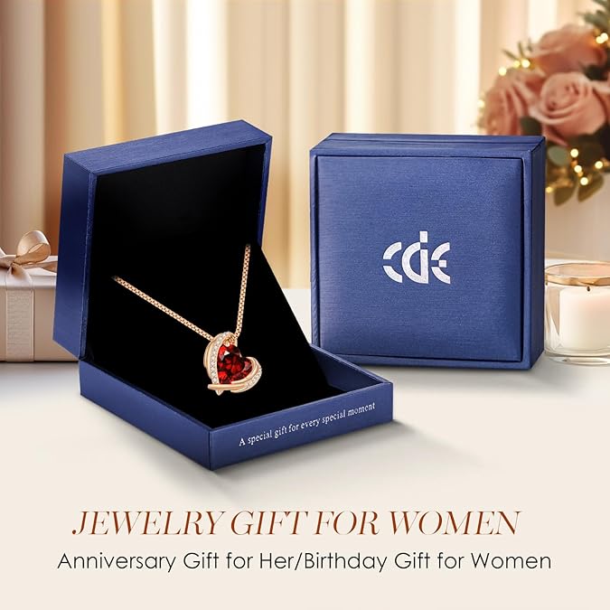 Love Heart Pendant Necklaces for Women, Silver Tone Rose Gold Tone Birthstone Jewelry Gifts for Wife Her
