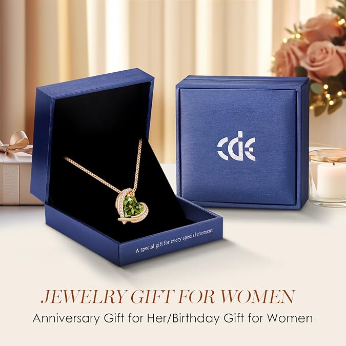 Love Heart Pendant Necklaces for Women, Silver Tone Rose Gold Tone Birthstone Jewelry Gifts for Wife Her