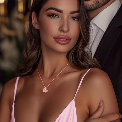 Love Heart Pendant Necklaces for Women, Silver Tone Rose Gold Tone Birthstone Jewelry Gifts for Wife Her