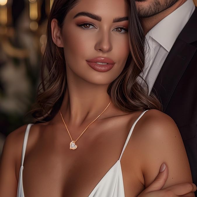 Love Heart Pendant Necklaces for Women, Silver Tone Rose Gold Tone Birthstone Jewelry Gifts for Wife Her