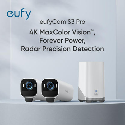 Eufycam S3 Pro 2-Cam Kit, Solar Camera Outdoor Wireless, Maxcolor Night Vision, 4K Security Camera with Solar Panel, Forever Power 2.0, Face Recognition AI, Expandable Local Storage, No Monthly Fee｜Spingtok