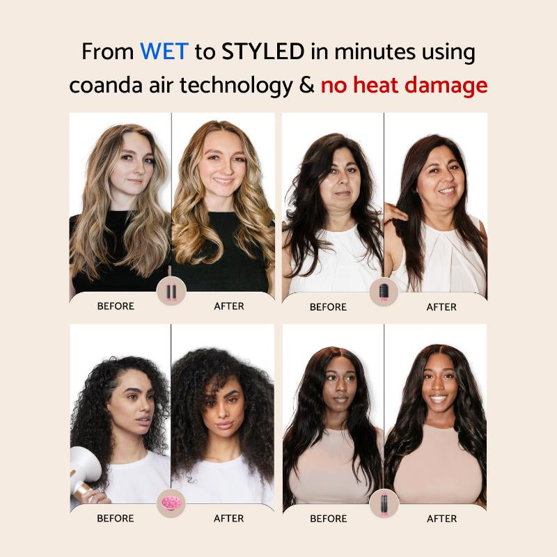 Stylo Air Multistyler - Lightweight Air Wrap Airstyling Set with 7 Attachments for All Hair Types Heatless Curler with Coanda Technology & 2 Year Warranty