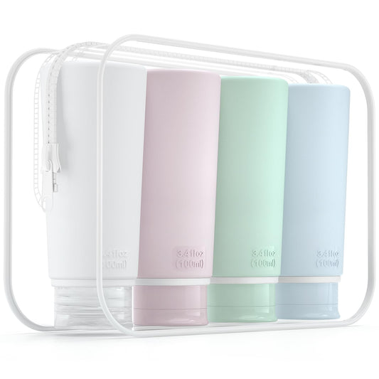 Travel Bottles for Toiletries Tsa Approved Travel Size Containers BPA Free Leak Proof Travel Tubes Refillable Liquid Travel Accessories for Cosmetic Shampoo and Lotion Soap for Travel, 4Pcs