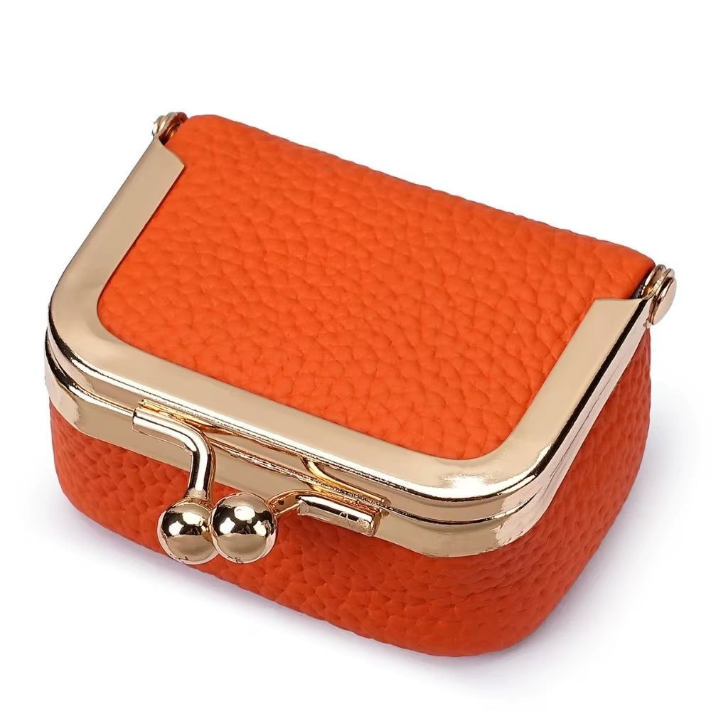 Wallet Genuine Leather Kiss Lock Coin Purse Solid Color Square Leather Jewelry Bag Multifunctional Mini Small Item Bag Earrings