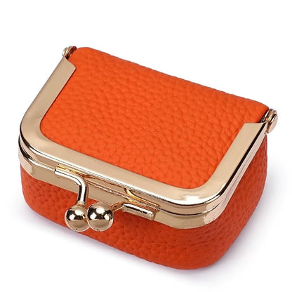 Wallet Genuine Leather Kiss Lock Coin Purse Solid Color Square Leather Jewelry Bag Multifunctional Mini Small Item Bag Earrings