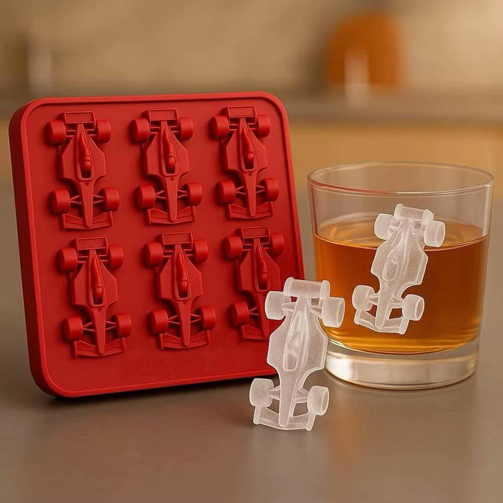 Formula Racing Car Ice Mold F1 Ice Mold, Silicone Racing Car Jelly Mold, 6-Cavity 3D Race Car Tumbler Ice Cube Tray Baking Tool