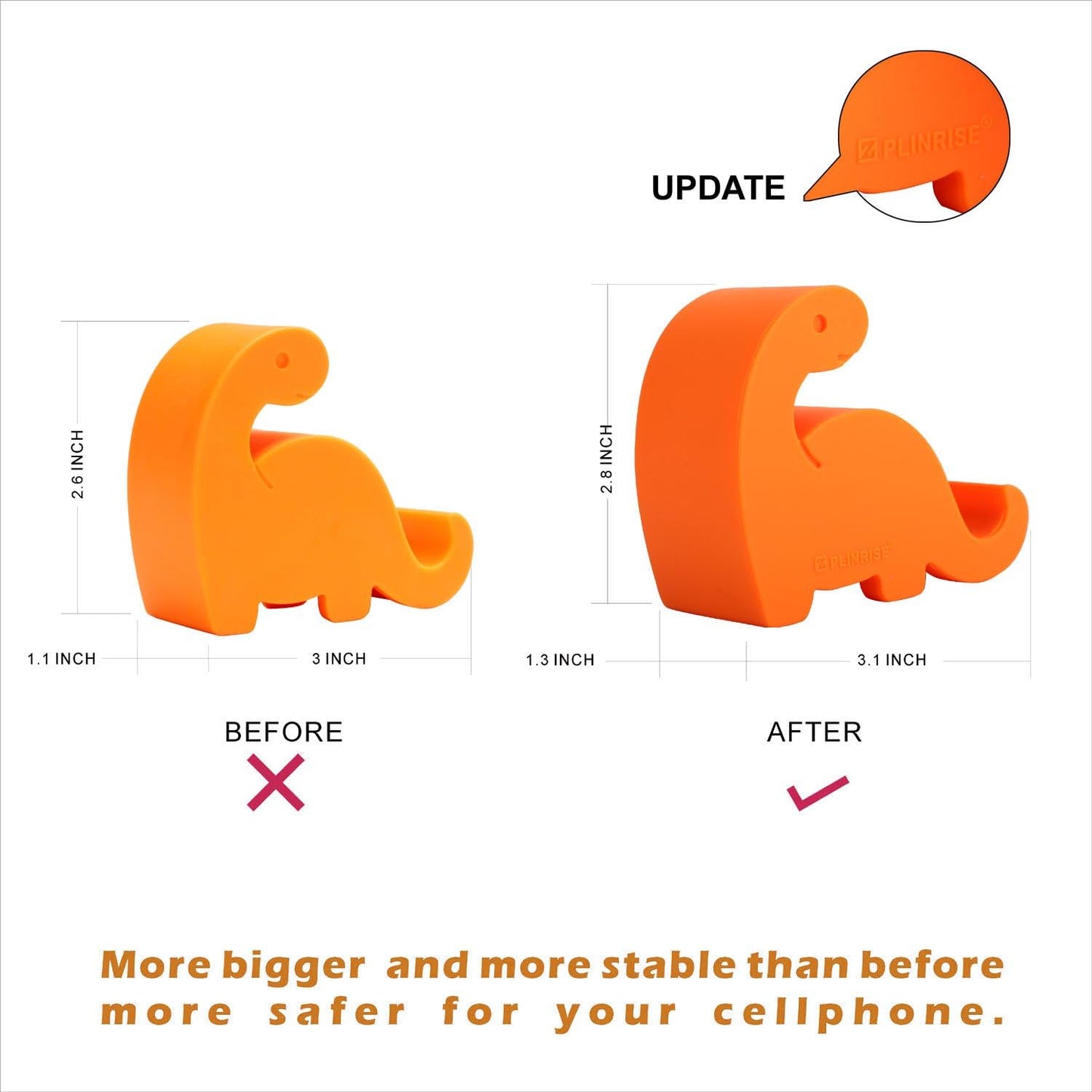 Plinrise Animal Desk Phone Stand, Update Dinosaur Stripe Silicone Office Phone Holder, Creative Phone Ipad Tablet Stand Mounts, Size:1.3" X 3.0" X 2.7" (Orange)